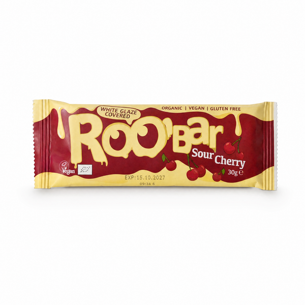 Био Бар с Вишни Покрит с Бяла Глазура, 30g, Roobar