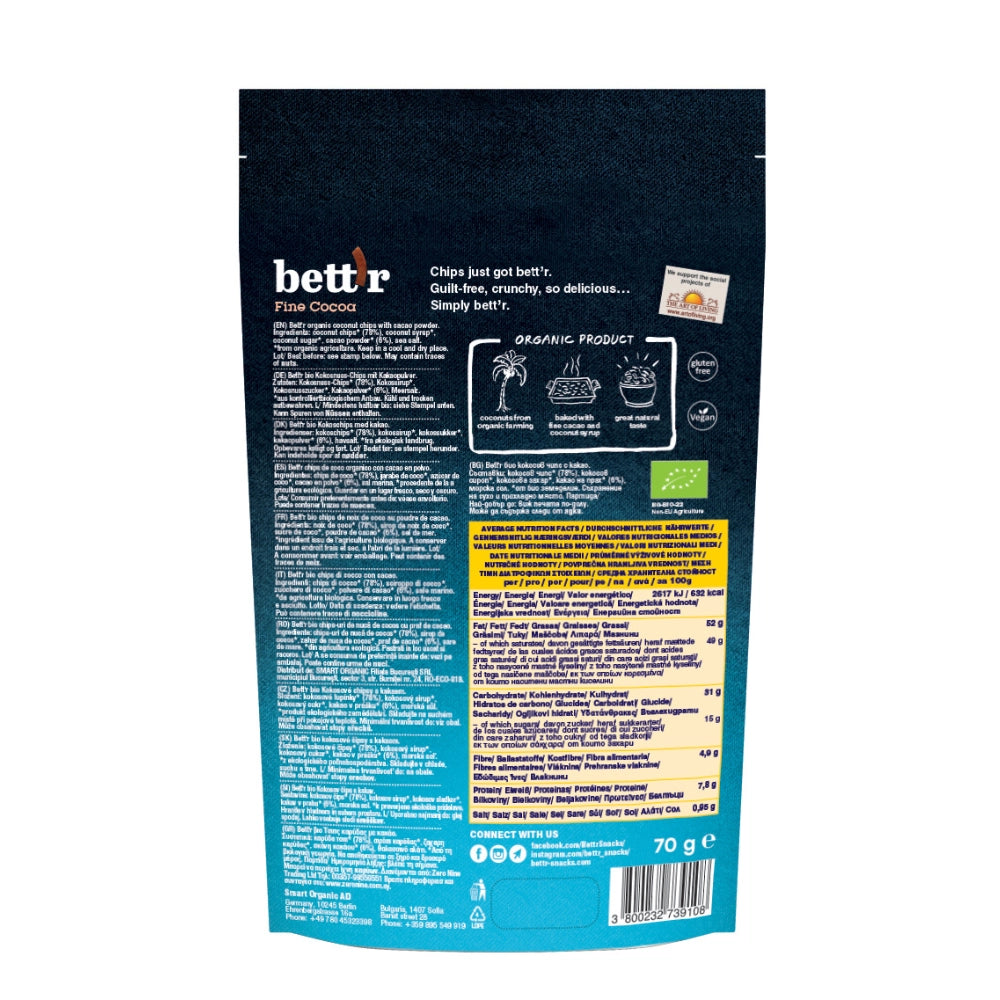 Био Кокосов Чипс с Какао, 70g, Bett'r