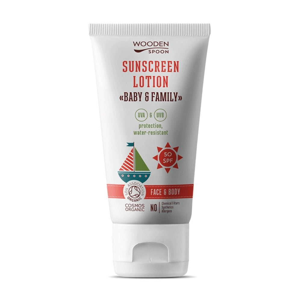 Био Слънцезащитен лосион Baby&Family Invisible Zinc, SPF50, 150ml, Wooden Spoon