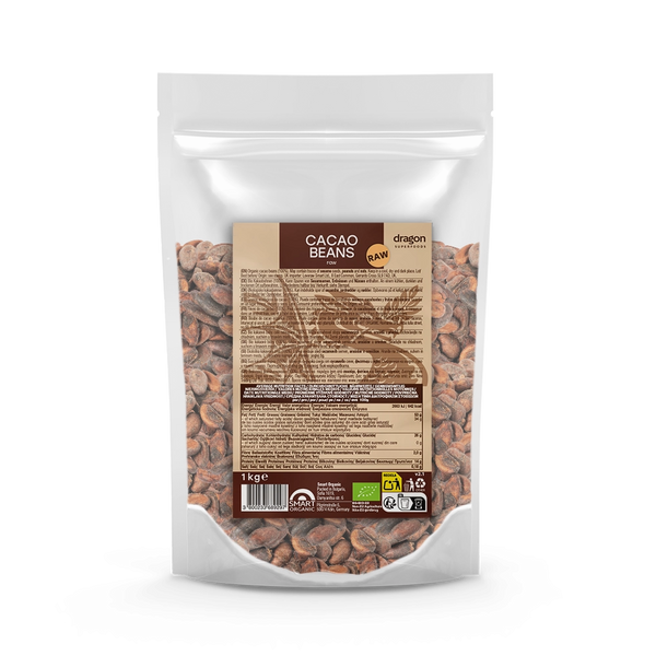Био Какаови Зърна, цели, сурови, 1kg, Dragon Superfoods