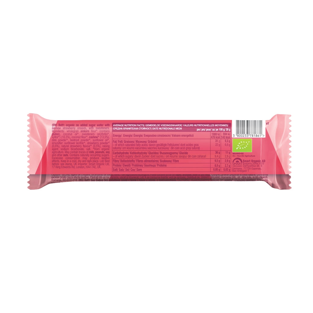 Био Вафла Без Добавена Захар с Крем с Кашу и Ягоди, 30g, Bett'r