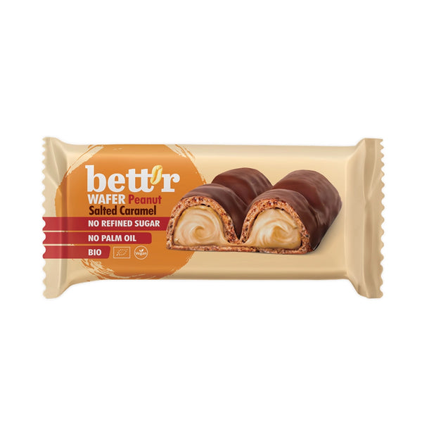 Био Вафлен Бар с фъстък и солен карамел, 33 g, Bett'r