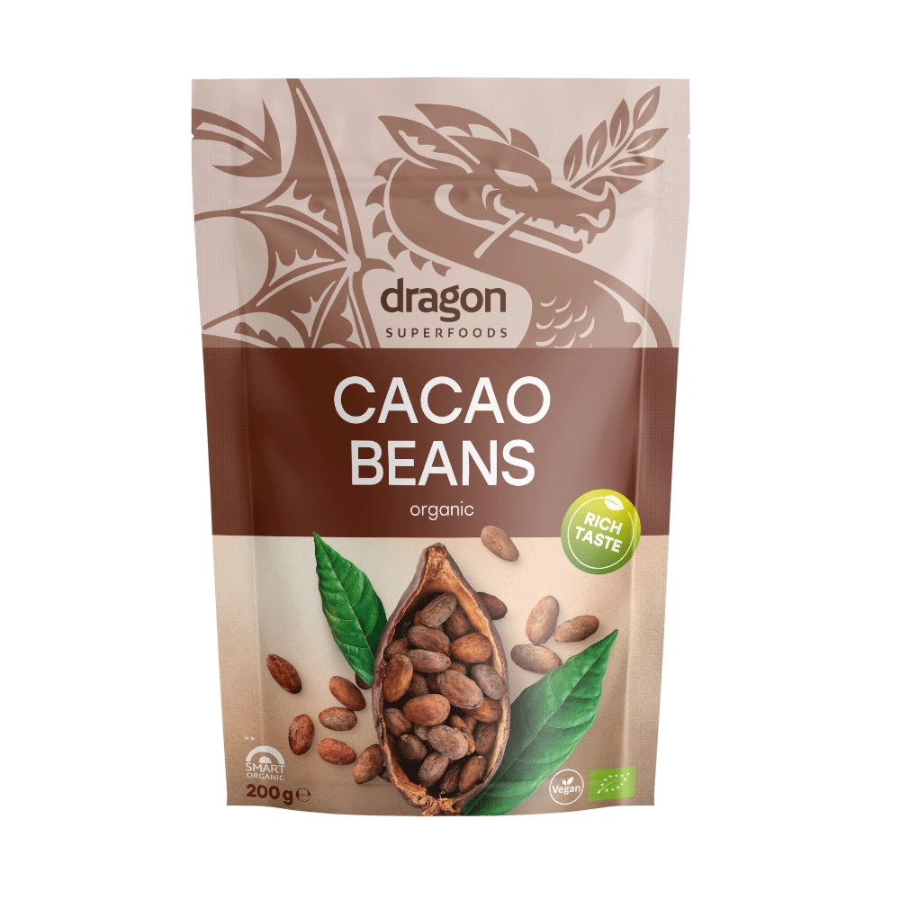 Био Какаови Зърна, цели, 200g, Dragon Superfoods