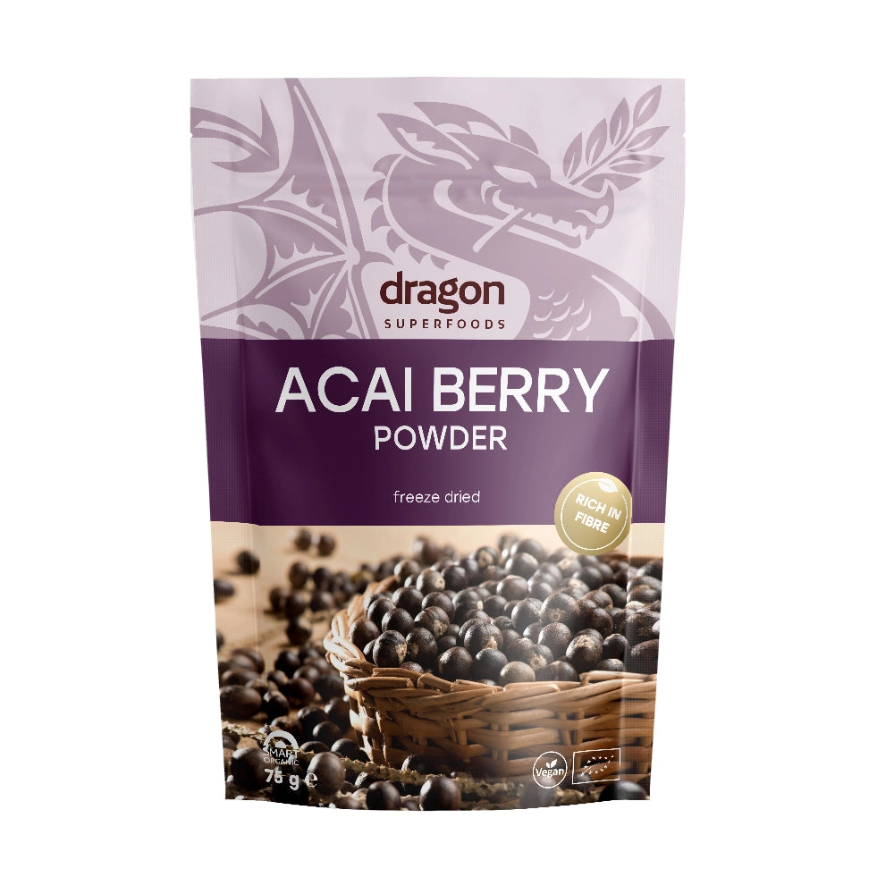 Био Асаи Бери на Прах, сушени чрез замразяване, 75g, Dragon Superfoods