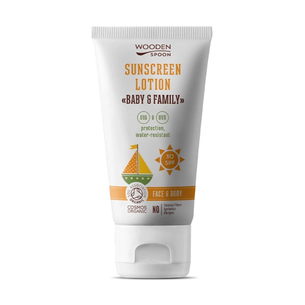 Био Слънцезащитен лосион Baby&Family Invisible Zinc, SPF30, 150ml, Wooden Spoon