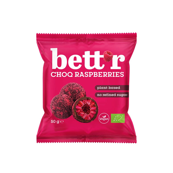 Био Лиофилизирани Малини покрити с Какаова глазура, 50g, Bett'r