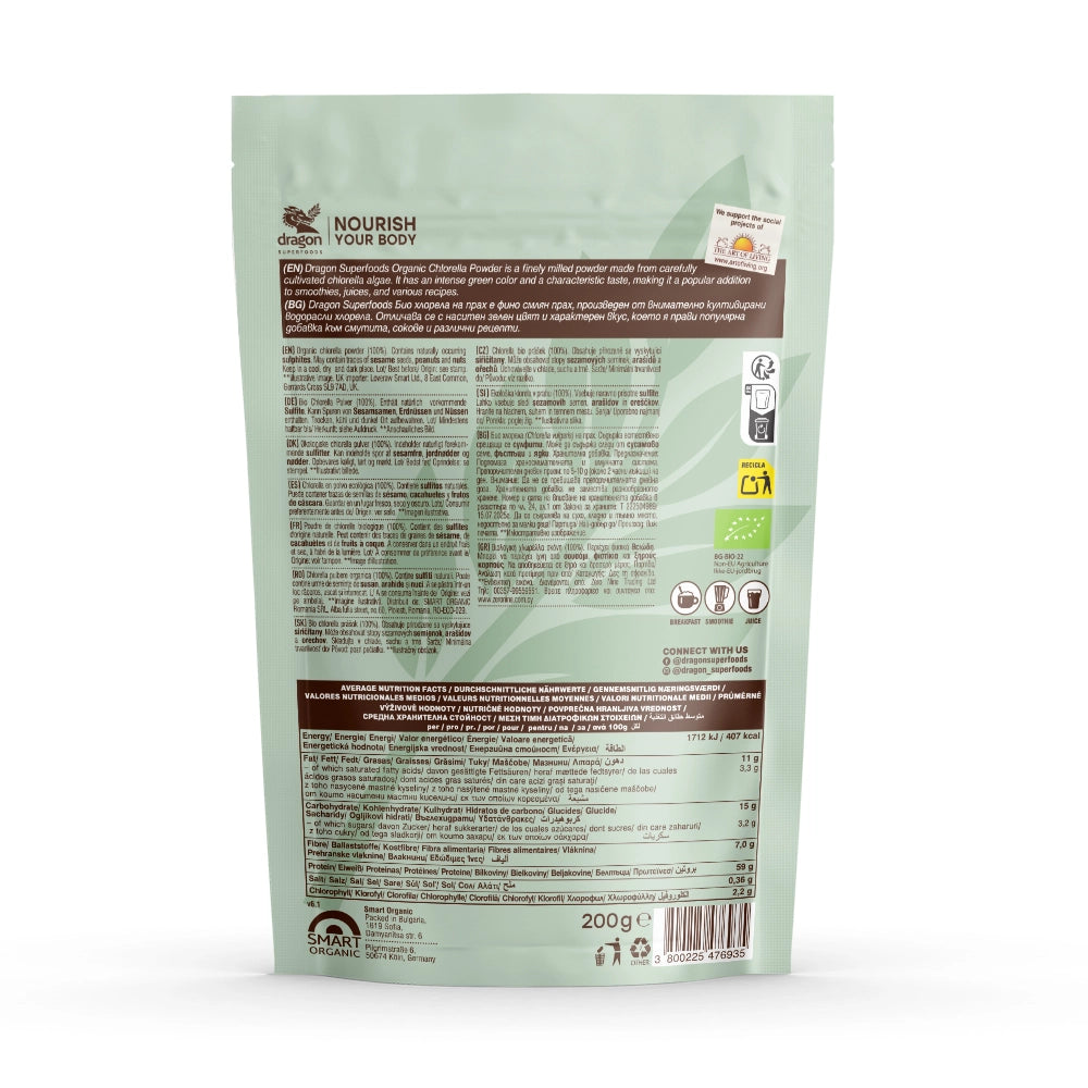 Био Хлорела На Прах, 200g, Dragon Superfoods
