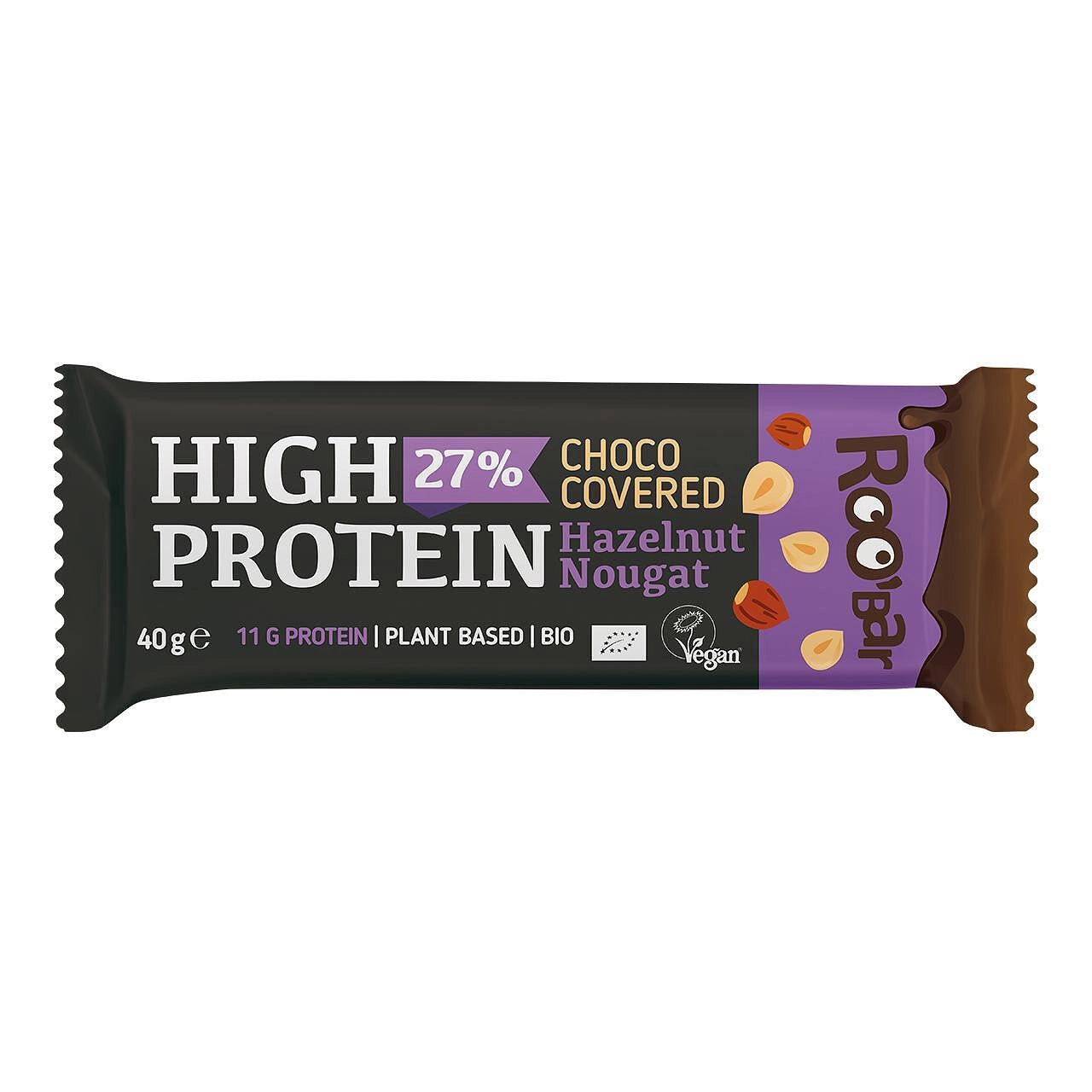 Био Високопротеинов Бар Лешникова Нуга Покрит с Шоколад,40g, Roobar