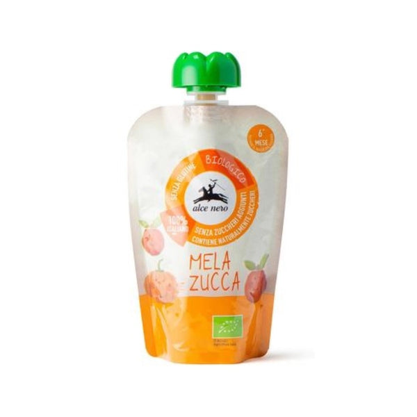 Био Детско Плодово Пюре от Ябълки и Тиква Пауч, 100g, Alce Nero