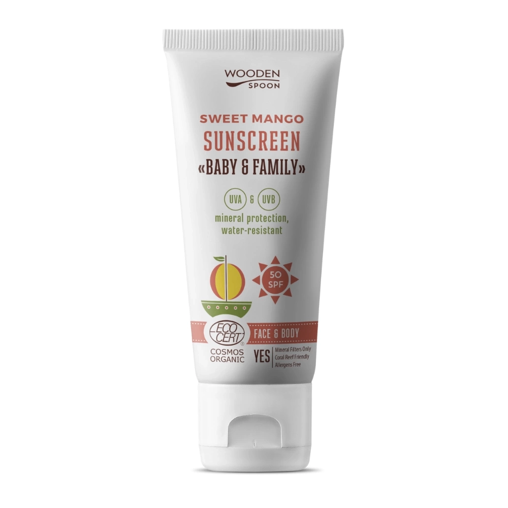 Слънцезащитен Лосион Baby & Family SPF50 Sweet Mango, 100ml, Wooden Spoon